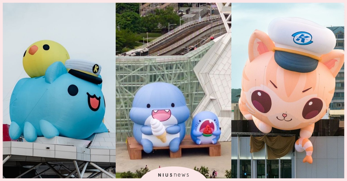 15米高「胖鯊魚」和「貓貓蟲咖波」登陸高雄！亮燈時間＋地點資訊總整理 胖鯊魚、貓貓蟲咖波、蜜柑站長、高雄、愛河、台灣IP高雄原創、文創、高雄市政府、LINE貼圖