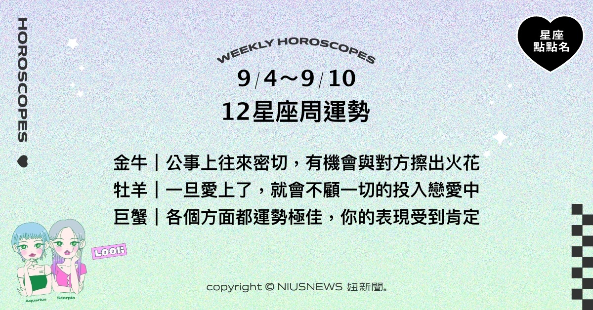 9/4~9/10星座點點名：水瓶已有一定基礎仍想持續突破。每日星座進化2.0 星座運勢、週運勢、星座點點名、每日星座進化2.0