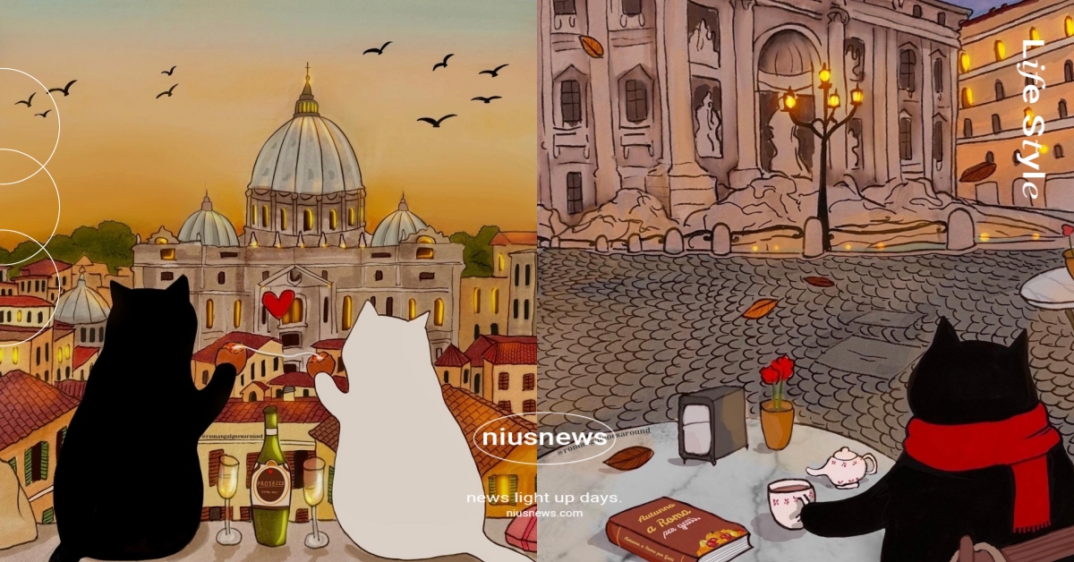 貓奴必追IG爆紅「黑貓插畫家」！自家黑貓帶逛羅馬古城、競技場，孤獨美食喵脫單成功 貓咪頭像、萌寵、Elisa Colarossi、romangalgoesaround、Roman Gal、可愛動物、網友熱議、插畫、可愛、曬恩愛、放閃