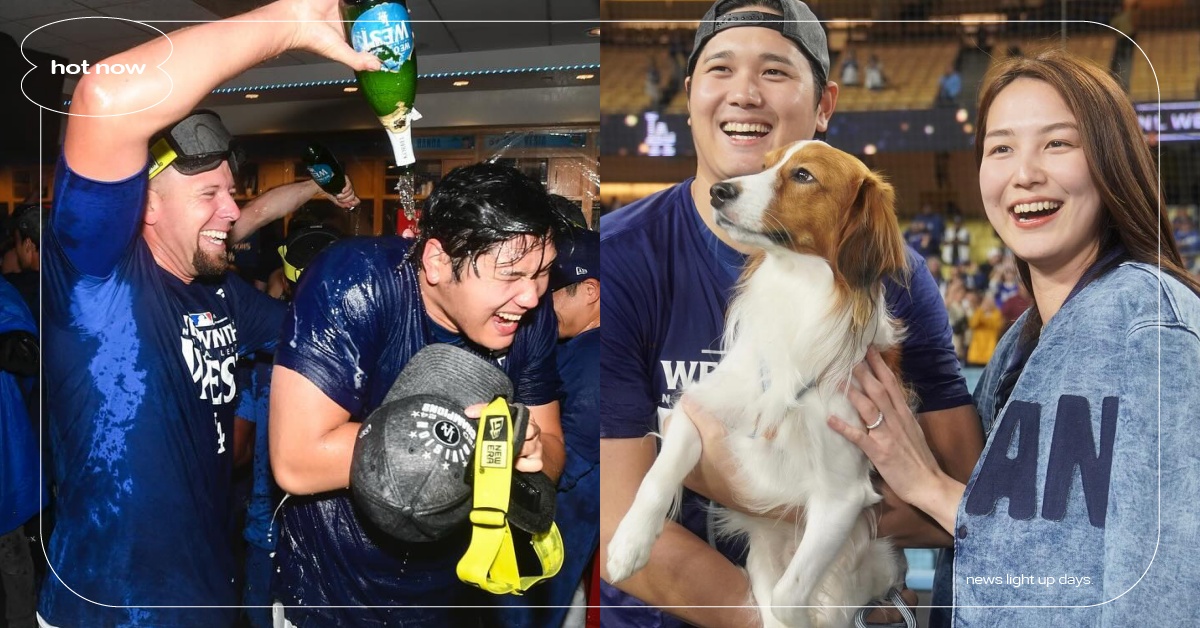 大谷翔平甜蜜曬出「一家三口」自拍照！首次大聯盟封王香檳浴洗禮，笑喊：眼睛有點痛 大谷翔平、大谷翔平結婚、大谷翔平老婆、大谷翔平愛犬、道奇封王、田中真美子