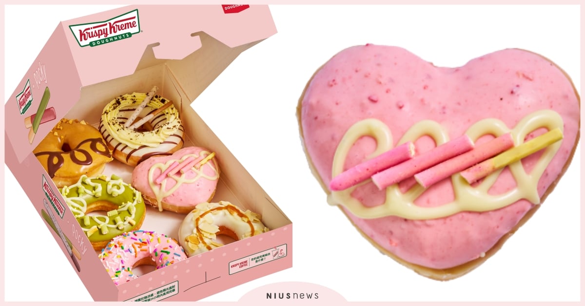 Krispy Kreme攜手Pocky推3款新品！「莓櫻蜜戀」粉色愛心夾滿滿草莓櫻花卡士達，開賣首2日免費送Pocky Krispy Kreme、Pocky、甜甜圈、優惠