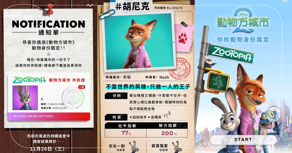 迪士尼《動物方程市》心理測驗！9題速測你的動物身份，解鎖尼克＆茱蒂市民證 動物方程市、動物方程市2、動物方程市心理測驗、動物方程市心測、迪士尼、迪士尼動物方程市、迪士尼心理測驗、迪士尼心測