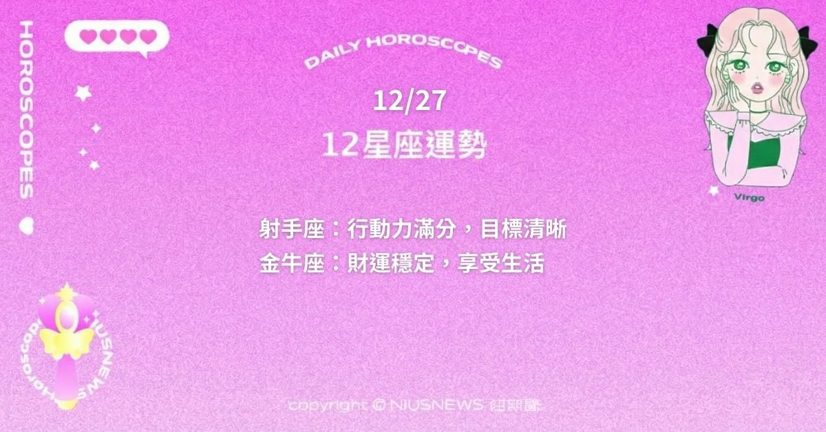 12/27星座點點名，每日星座進化2.0  運勢排行、十二星座今日運勢重點 星座運勢、當日運勢、星座點點名、每日星座進化2.0