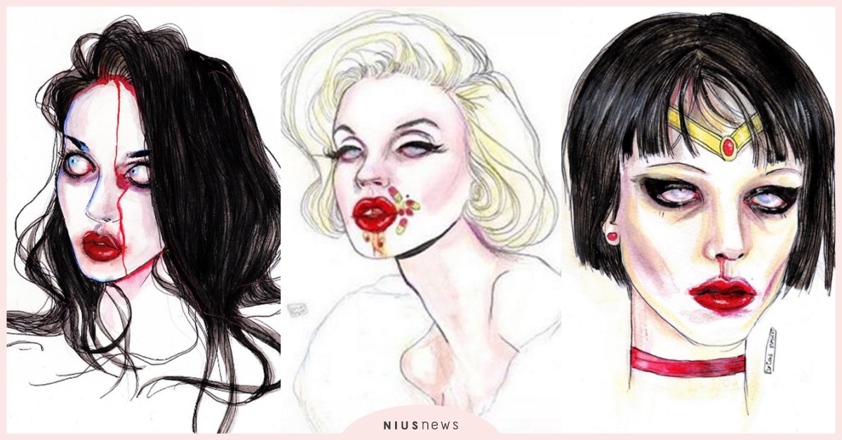 邪魔化的裘莉怎麼還是一樣美？另類邪氣+病態系名人插畫合輯 Lucas David、詭異、詭譎、獵奇、恐怖、血腥、暗黑、名人、插畫、藝術