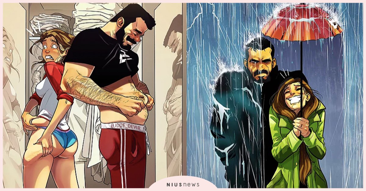 老夫老妻就是要比較誰的肥肉多！甜蜜夫妻日常插畫第二彈 jude_devir、Yehuda Adi Devir、Maya、甜蜜、夫妻、日常、閃、結婚、交往、情侶、缺點、不完美、yehudadevir