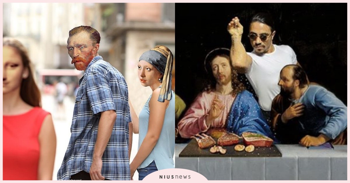 惡搞經典名畫居然無違和！梵谷煞到蒙娜麗莎被狠瞪、灑鹽哥亂入最後晚餐！ 梵谷、蒙娜麗莎、達利、灑鹽哥、創世紀、最後的晚餐、惡搞名畫