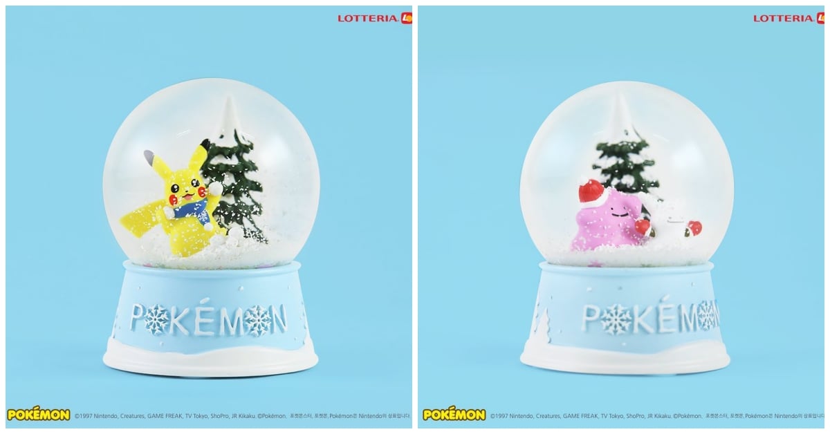 皮卡丘＆百變怪在雪地裡玩耍超萌！韓國LOTTERIA「寶可夢雪花水晶球」浪漫上市 韓國、lotteria、精靈寶可夢、水晶球、Pokemon、皮卡丘、百變怪、冰精靈、妙蛙種子