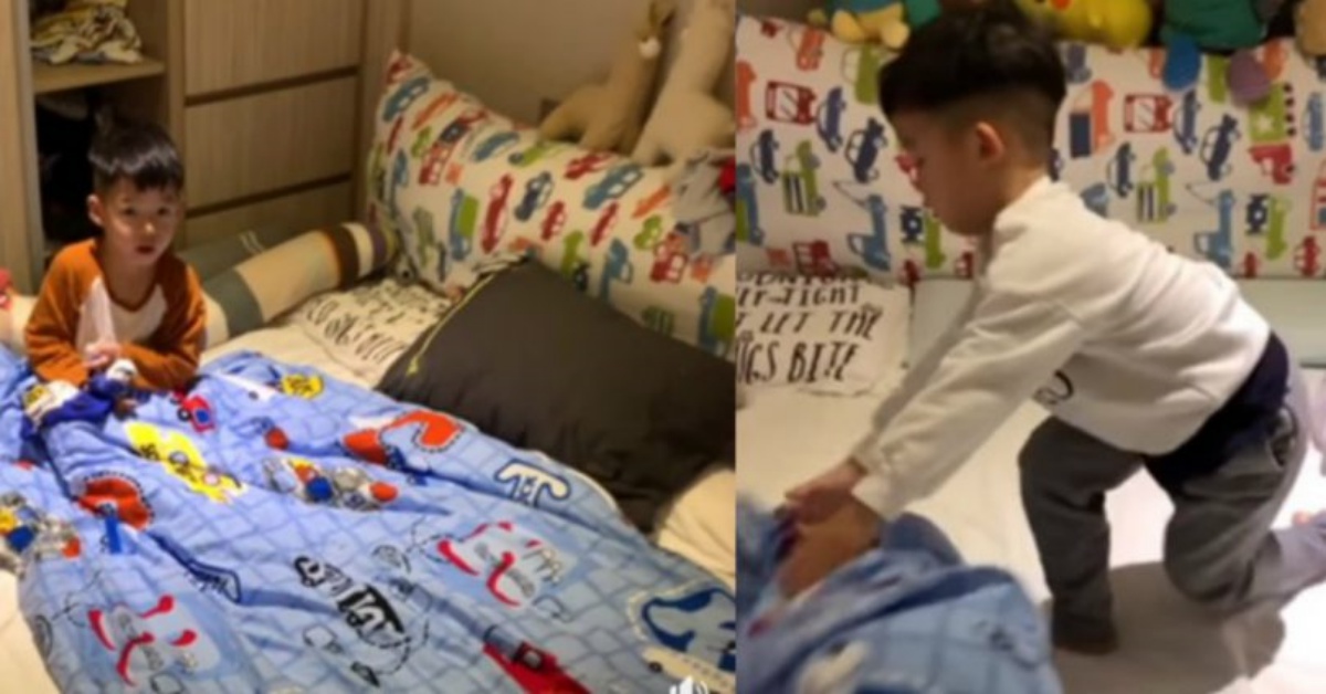 黑人雙胞胎兒折棉被反應大不同！飛飛10秒完成，翔翔鑽回被窩 黑人、陳建州、范范、范瑋琪、飛飛、翔翔、育兒、雙胞胎