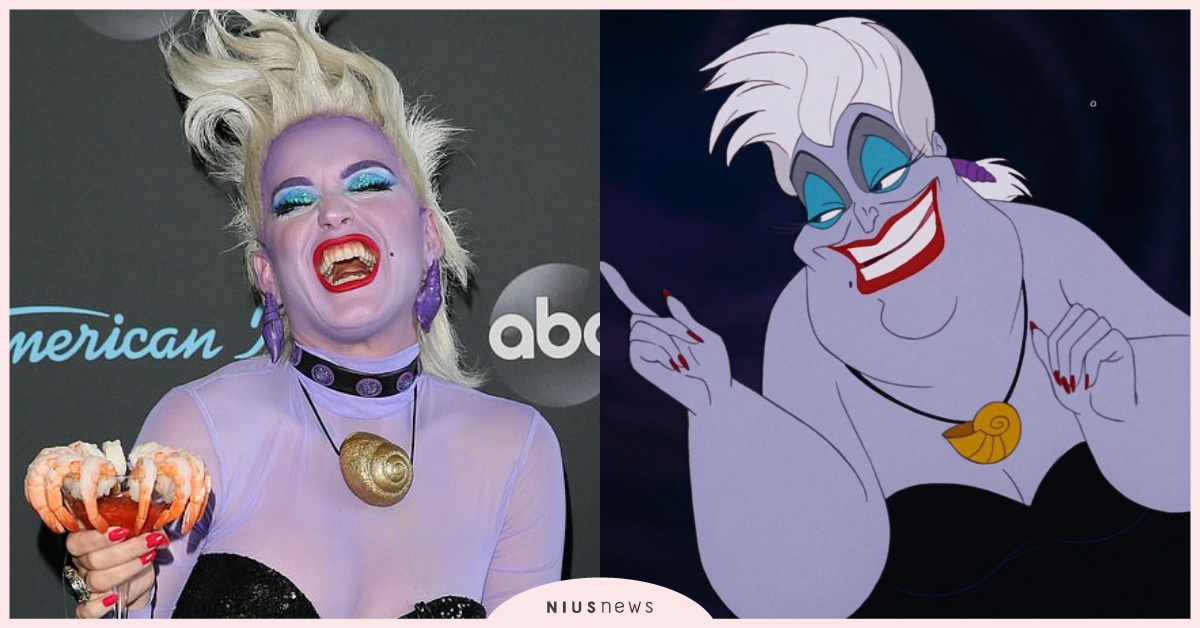 凱蒂佩芮到底還有什麼扮不出來？繼麥克風、白雪公主之後，居然全身發紫扮「她」！ 凱蒂佩芮、萬聖節、美國偶像、小美人魚、烏蘇拉