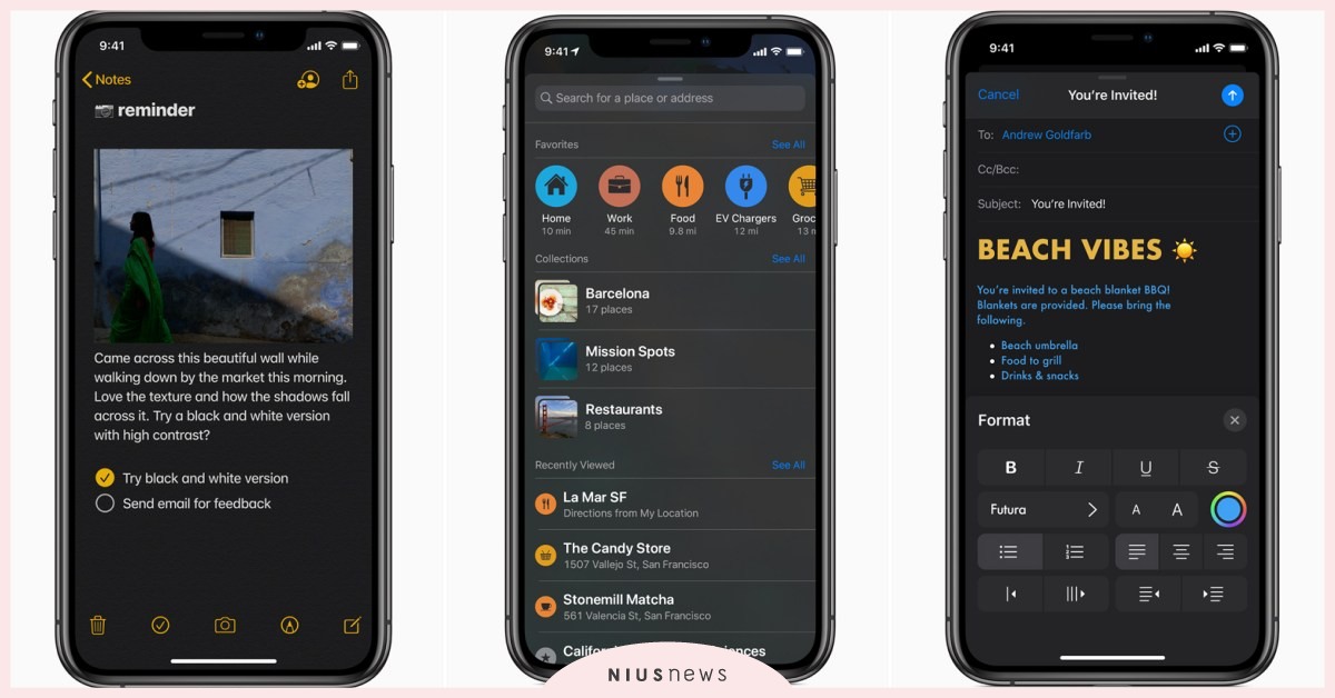 iPhone終於也有「黑暗模式」介面！iOS 13令人期待的新功能重點整理 Apple、蘋果、iOS 13、黑暗模式、Sign in with Apple、Apple Map、Memoji、新功能