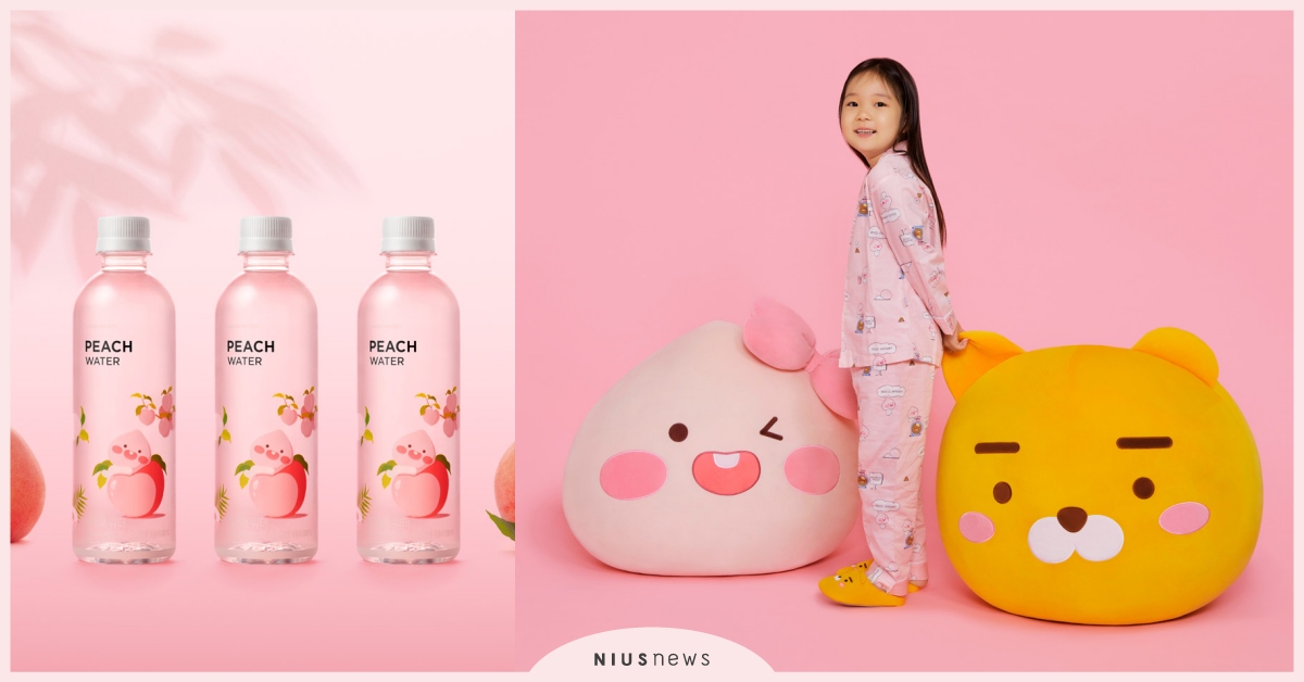 Apeach水！Kakao Friends新品「桃子水」＋「70公分巨型抱枕」 Kakao Friends、APEACH WATER桃子水、萊恩Ryan抱枕玩偶、桃子Apeach抱枕玩偶