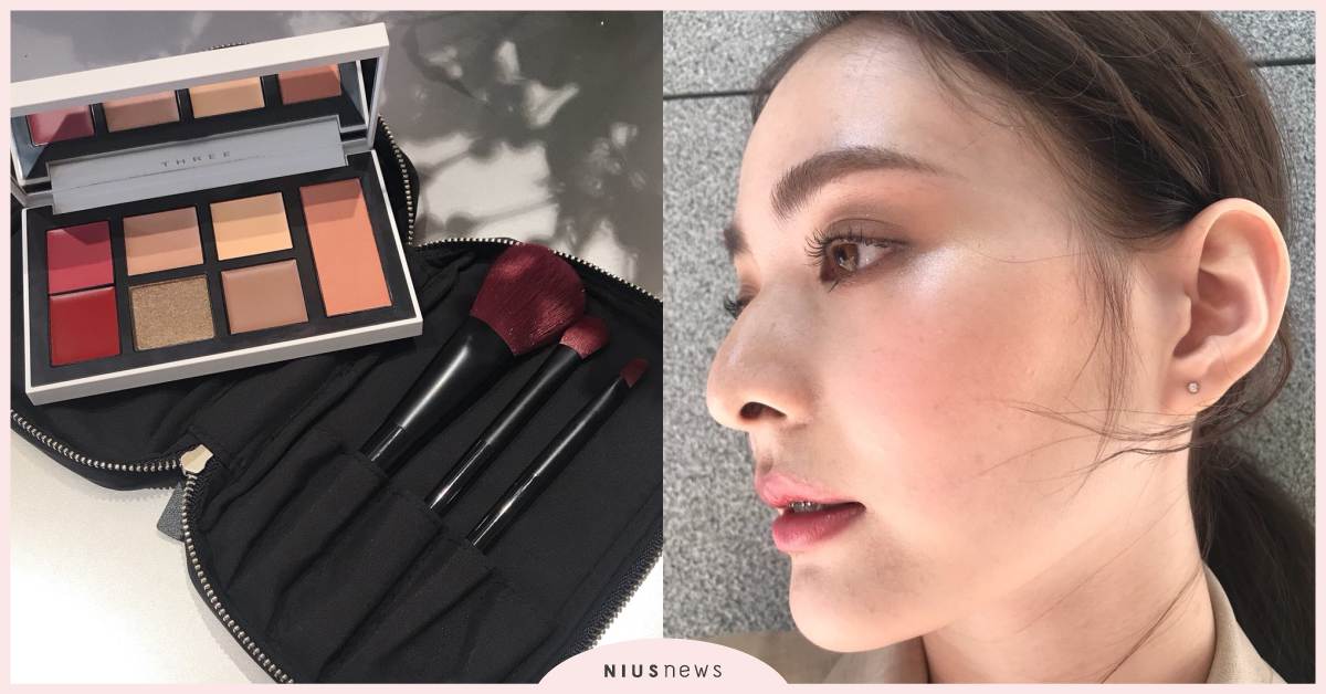 葡萄酒紅刷具太美！THREE十週年彩妝組開箱實拍，潤頰霜一抹立即有血色又不顯毛孔 THREE、限定、十週年、開箱