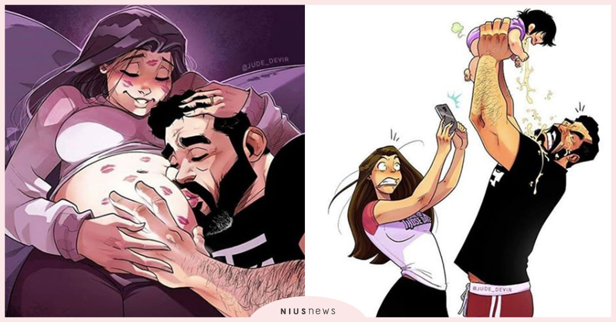 還記得這對甜蜜夫妻嗎？以色列插畫家Devir終於造人成功了！ 親子妞、插畫、jude_devir、ariel_devir、育兒、可愛、嬰兒、懷孕、生產