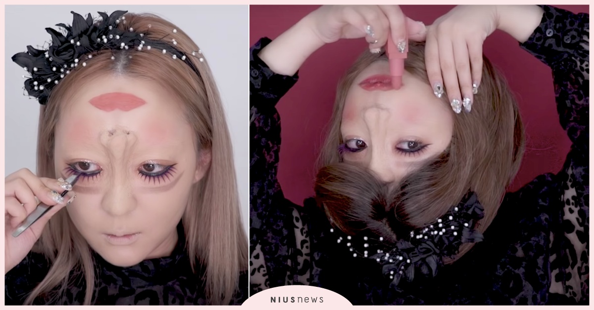 手機沒有拿反！史上最狂「上下顛倒仿妝」百萬點閱爆紅，網友：「狂起雞皮疙瘩」 仿妝、韓國仿妝、萬聖節仿妝、聖誕節仿妝、上班族A、顛倒仿妝