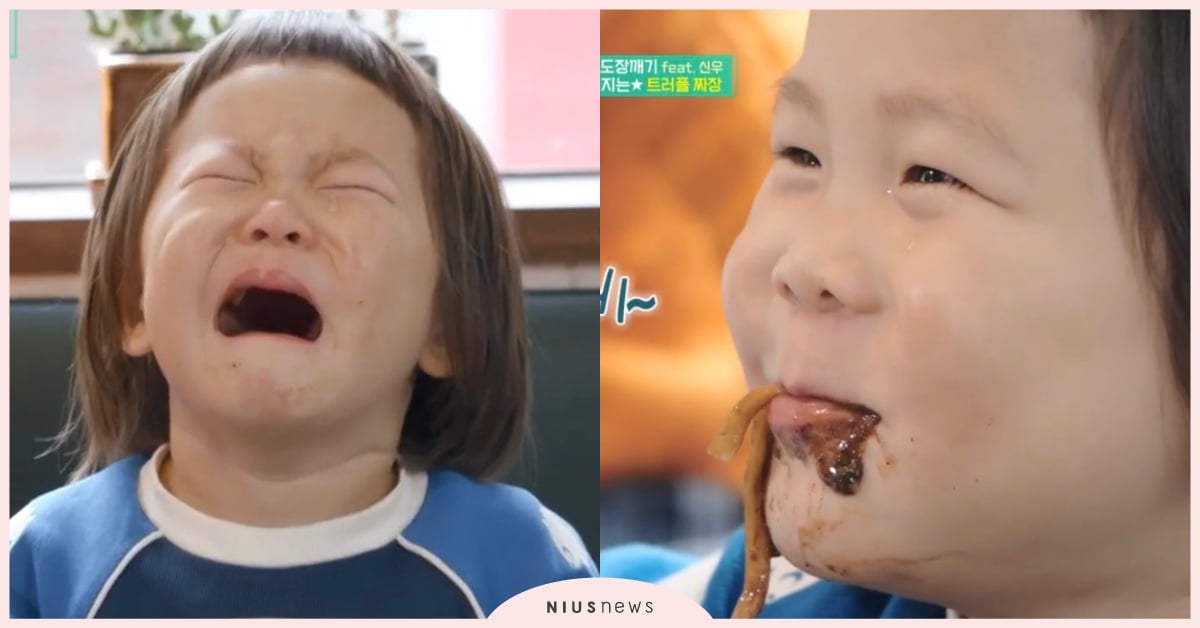 韓星金娜英兒子「信宇」用眼淚戰勝松露油味道，樣子實在太可愛了！ 金娜英、信宇、炸醬麵、美食、親子