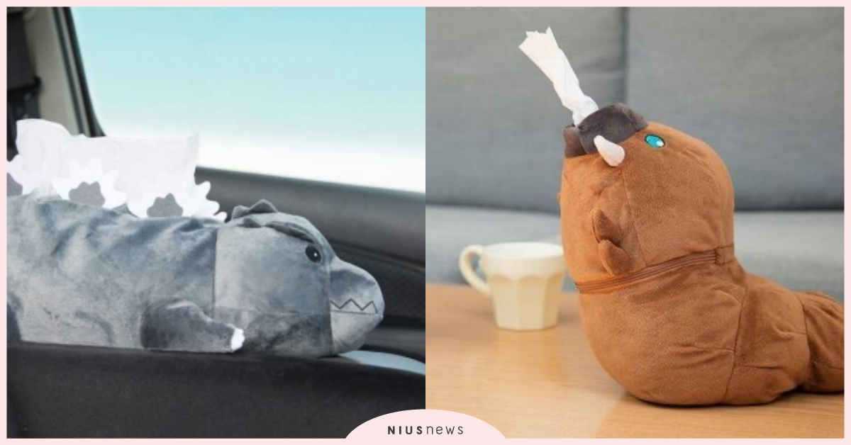 從哥吉拉背上大力抽吧！哥吉拉＆摩斯拉幼蟲變身衛生紙套，吐衛生紙的樣子獵奇得可愛！ 《哥吉拉》、摩斯拉幼蟲、BANDAI、衛生紙套、可愛、電影、怪獸之王