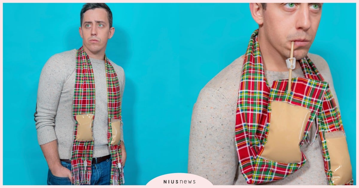 聖誕節必備「蛋奶酒圍巾NogScarf 」！酒鬼專用廢到笑的無用發明 蛋酒、Eggnog、蛋奶酒、聖誕節、聖誕禮物、酒鬼、冬季、圍巾、蛋奶酒圍巾、NogScarf