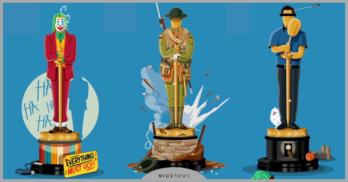 插畫家為「奧斯卡最佳影片」設計個性化小金人！《寄生上流》驚悚人頭現形！ 電影、賽道狂人、愛爾蘭人、兔嘲男孩、小丑