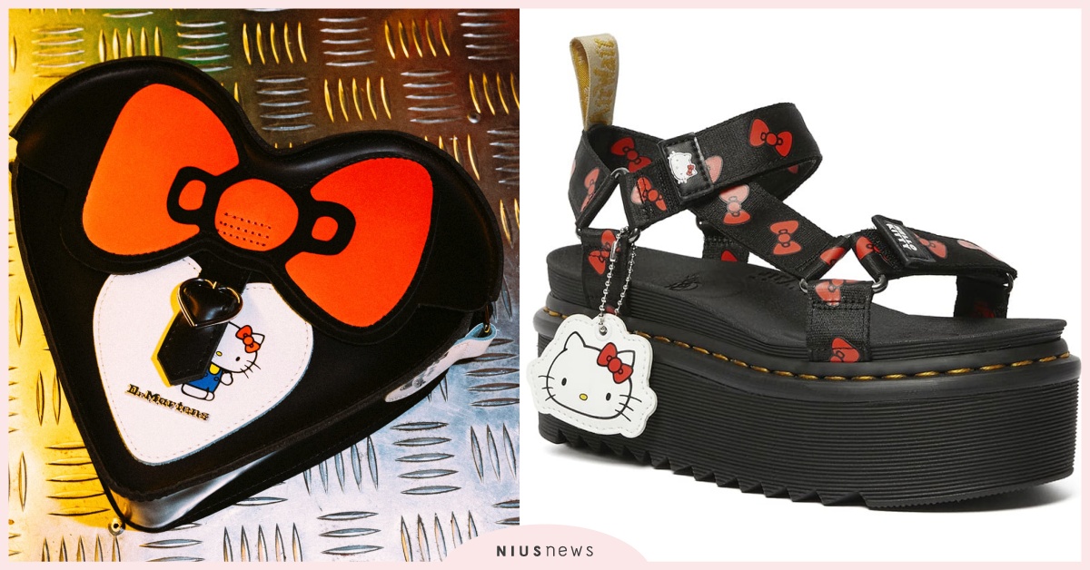 Dr. Martens聯名Kitty「3倍厚底蝴蝶結涼鞋」！揹上超萌凱蒂貓愛心包 Dr. Martens、Dr. Martens聯名、Hello Kitty聯名、Hello Kitty馬汀鞋、凱蒂貓包、凱蒂貓涼鞋