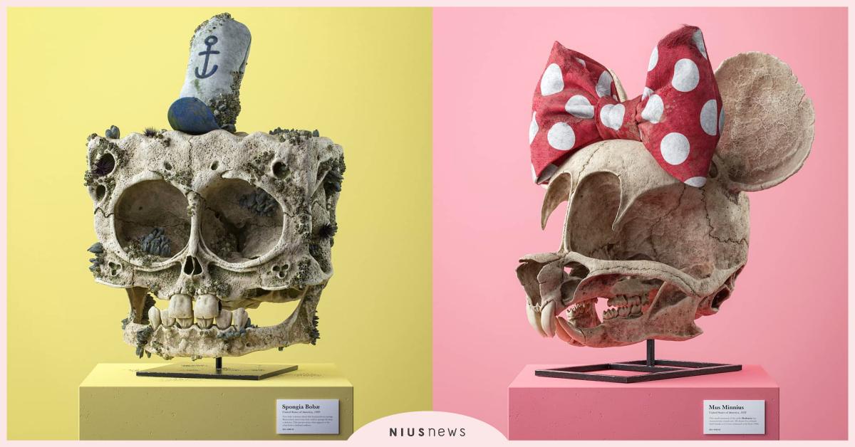 骷髏米妮超驚悚？當知名的卡通角色變為化石，沒有代表性配件根本認不出！ 迪士尼、骷髏藝術、3D藝術、獵奇、驚悚、Filip Hodas、菲利普·霍達斯