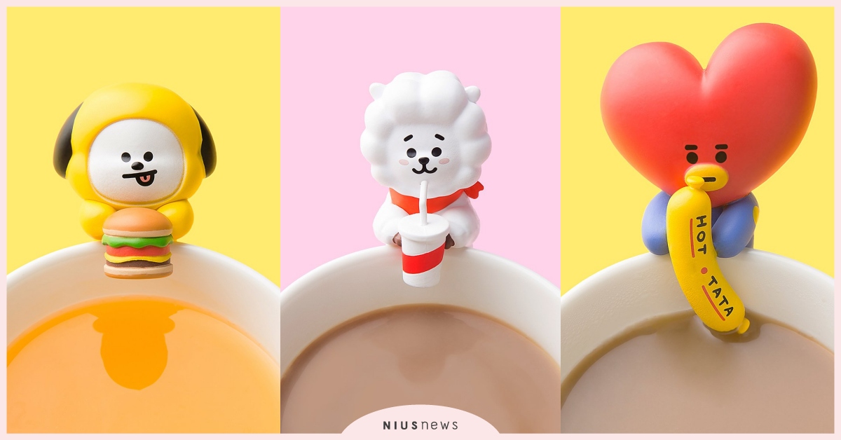 「BT21杯緣子」可愛釋出！TATA把食物放到飲料裡，MANG鬃毛變薯條 BT21杯緣子、宇宙大明星BT21、TATA、RJ、CHIMMY、COOKY、MANG、SHOOKY、KOYA、VAN