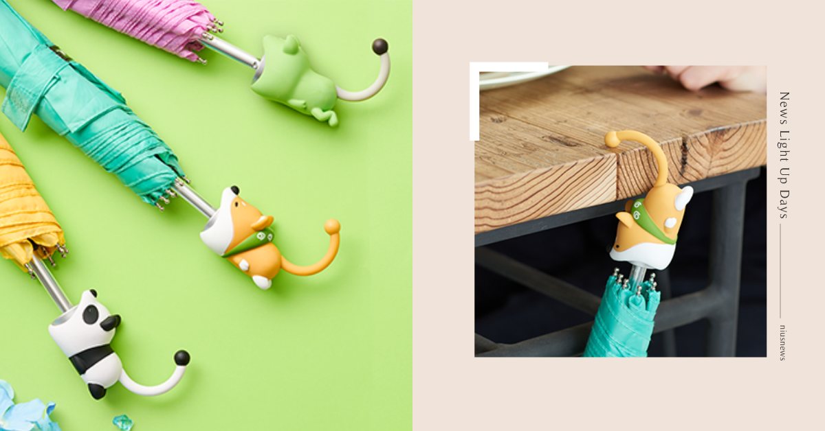 手機充電線咬咬保護套變「折疊傘專用掛勾」！超萌柴犬、可愛獅子一口嘴咬住雨傘握把 Cable Bite、手機充電線保護套、UmbrellaBite、折疊傘、掛勾