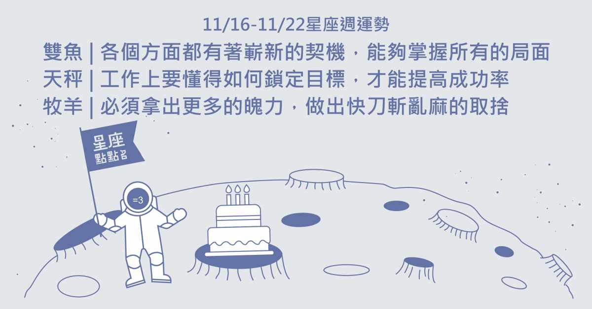  11/16~11/22星座點點名：雙魚如魚得水，天秤要注重效率。星座進化2.0 星座運勢、每週運勢、一周運勢、12星座、運勢預測