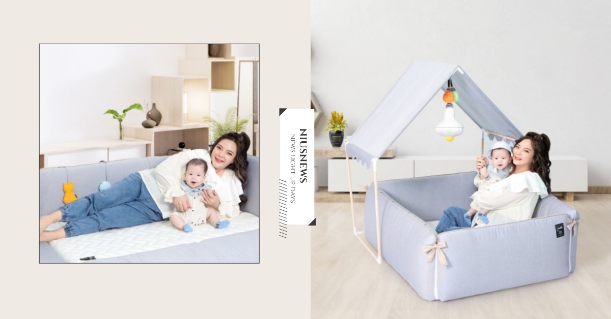 正能量媽咪小甜甜感嘆台北寸土寸金 有「它」就夠！讓米苔目安心睡到6歲 gunite、育兒、嬰兒、嬰兒床推薦、落地式沙發嬰兒陪睡床、小甜甜