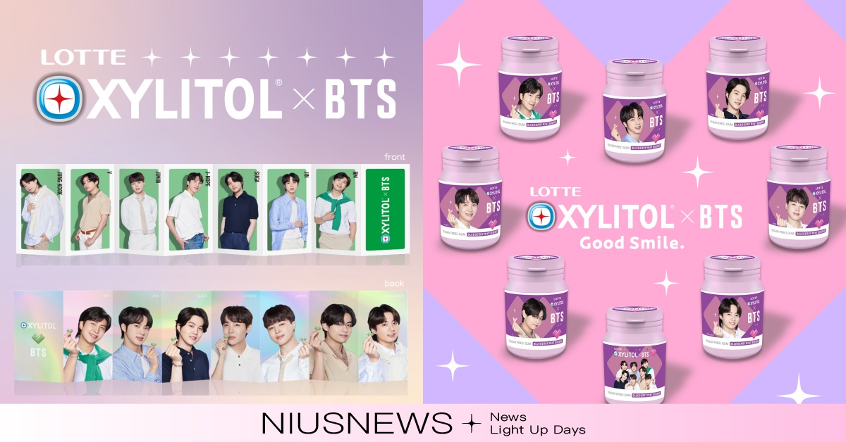 LOTTE XYLITOL x BTS 全新聯名款口香糖限量上市，跟著 BTS一起微笑吧！ LOTTE、XYLITOL、BTS 品牌