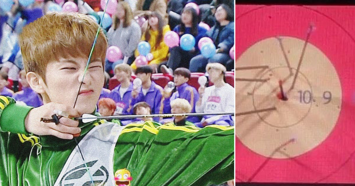 到底是怎麼做到的？在《偶運會》上閉著雙眼射箭並拿下高分的NCT Mark NCT、Mark、SEVENTEEN、DK、偶像運動會