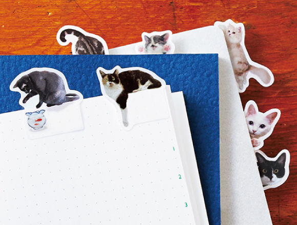 「原來你躲在那裡！？躲貓貓便利貼」筆記本的旁邊有貓咪在玩耍♪ 